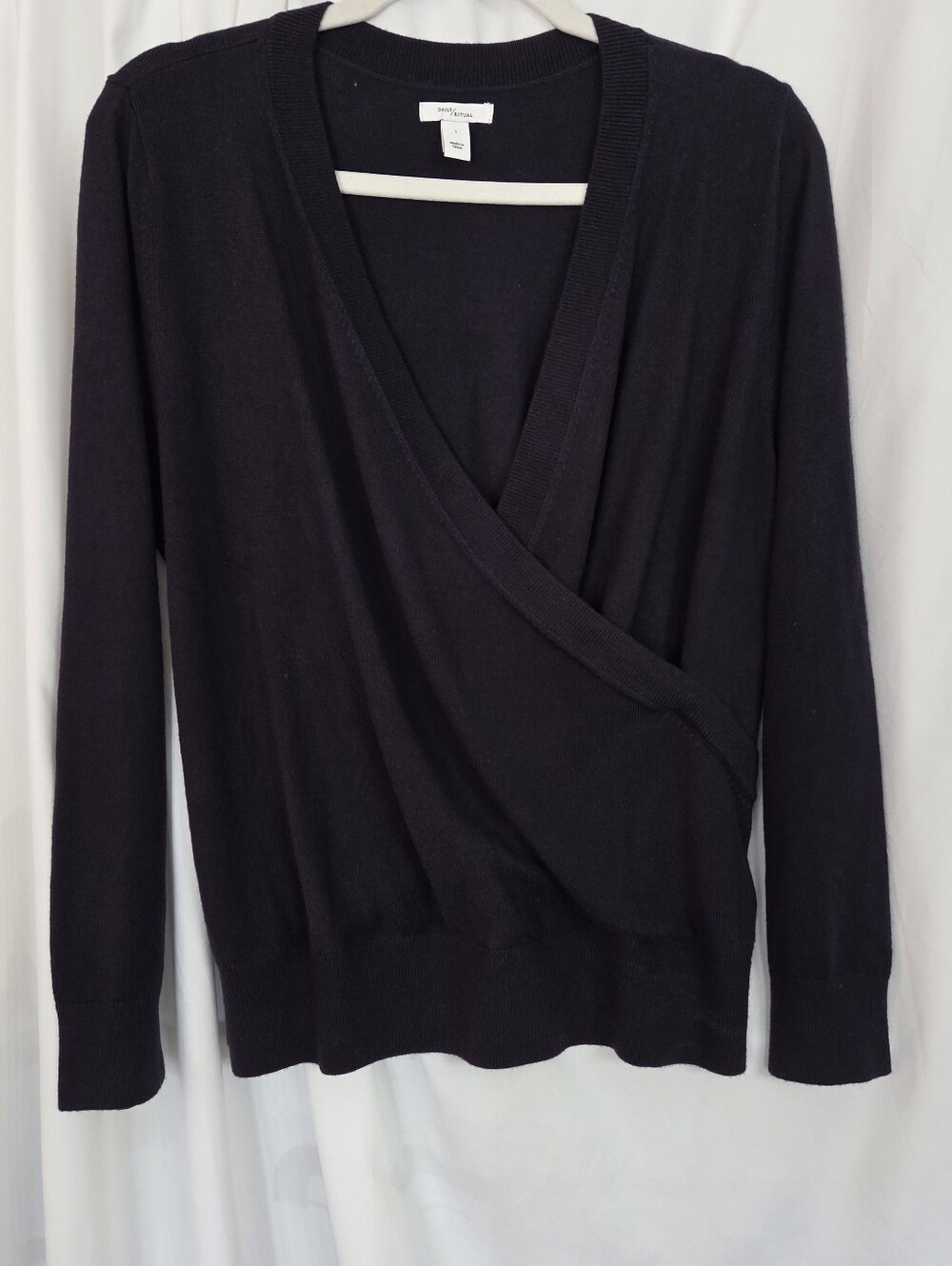Anthropologie Daily Practice V-Neck Navy Wrap Crossover Sweater Size L